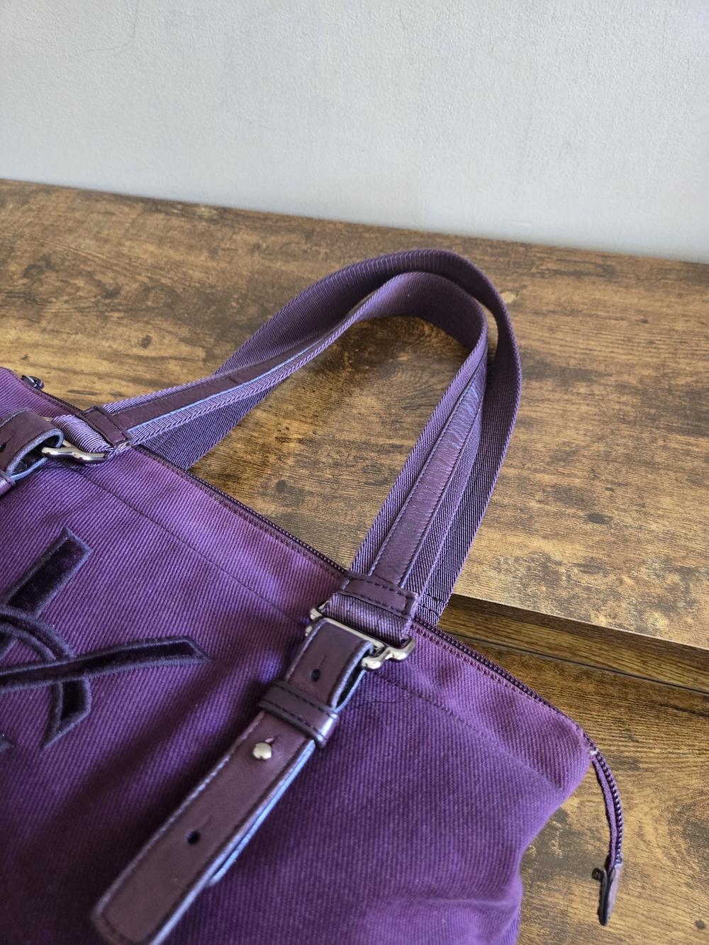 Yves Saint Laurent Purple Logo Canvas Tote - Picture 4 of 14